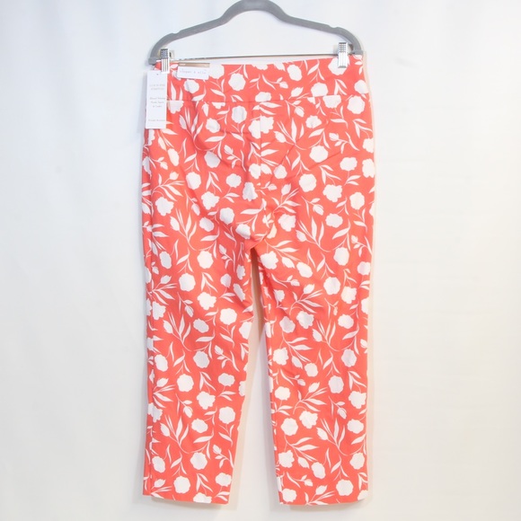 Cooper and Ella Hot Coral Peony Lux Super Stretch Allover Floral Print Crop Pant - Picture 4 of 6